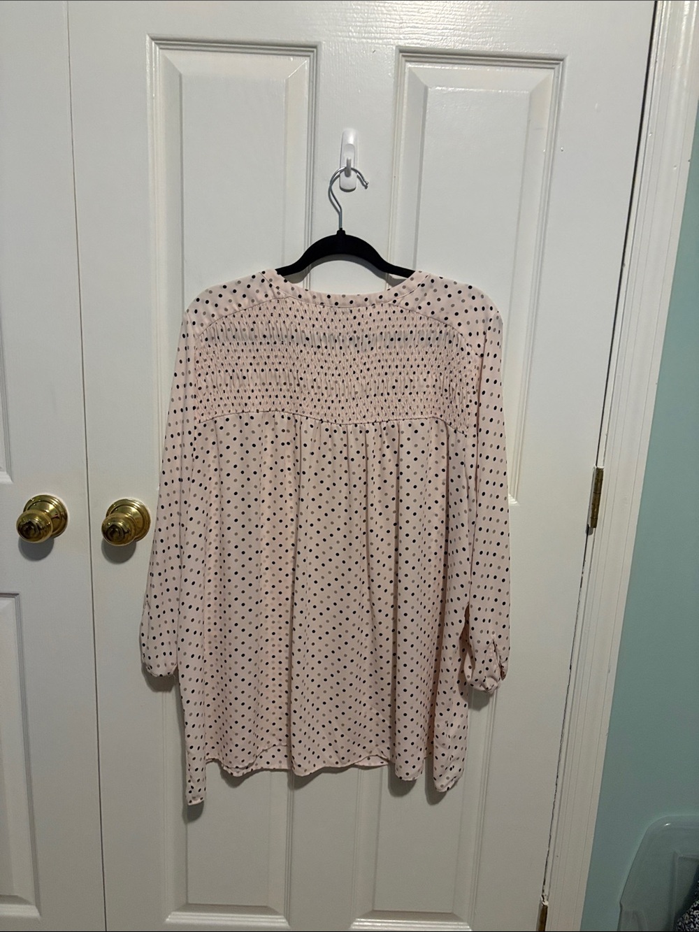 Rose & Olive Blush Polka Dot Button-Front Blouse - Picture 6 of 7
